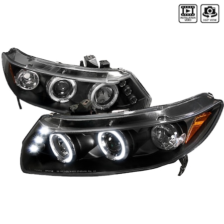 Spec-D Tuning 06-11 Honda Civic Halo LED Projector Black, 2LHP-CV062JM-TM 2LHP-CV062JM-TM